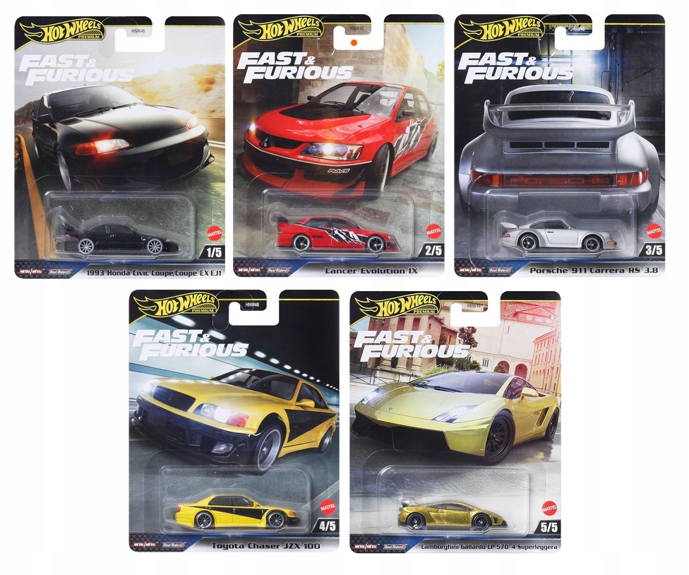 HOT WHEELS PREMIUM FAST & FURIOUS zestaw 5 autek JBL89-90, JBM01