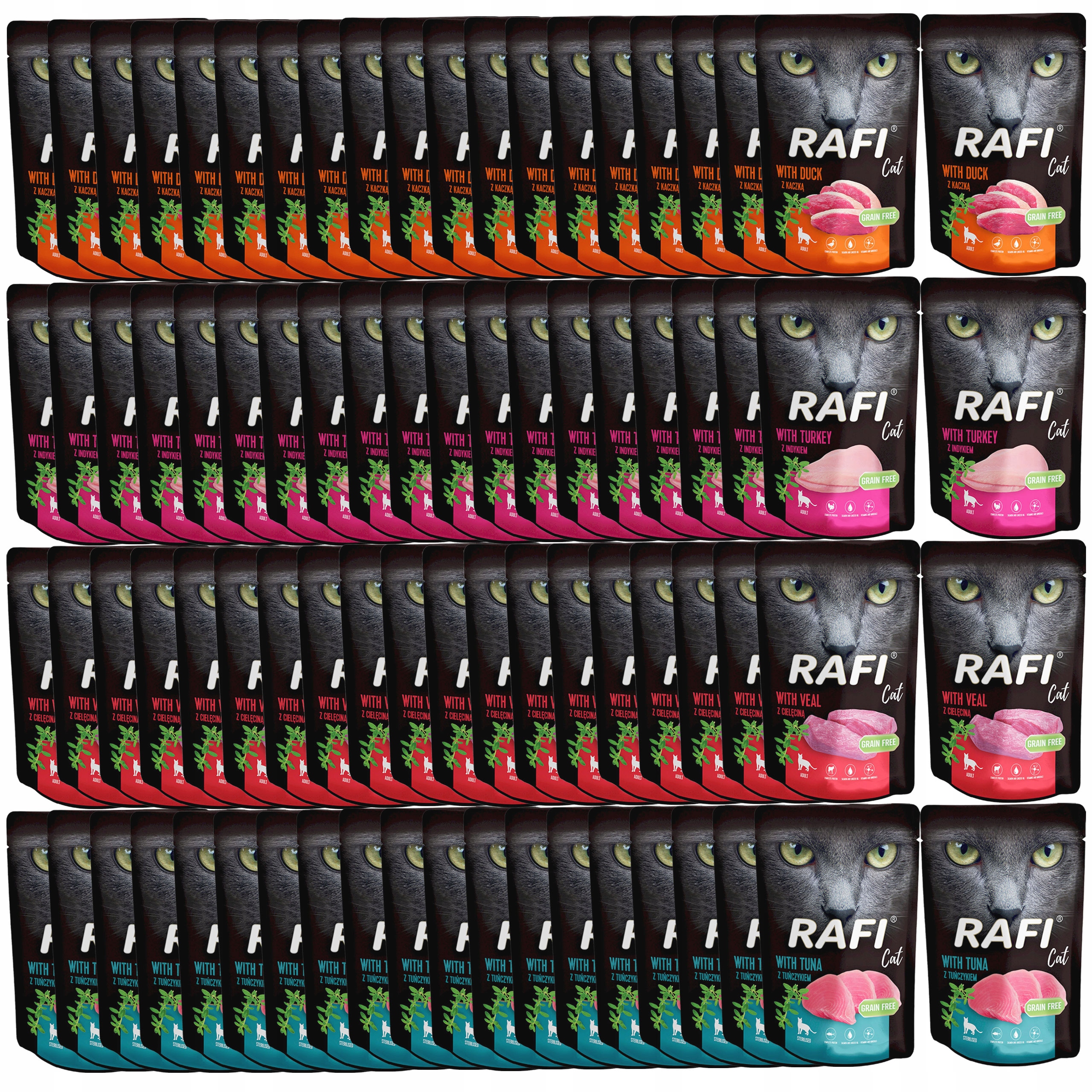 Levně Rafi Cat Mokré krmivo pro kočky Dolina Noteci mix chutí 80 x 100 g bez obilovin