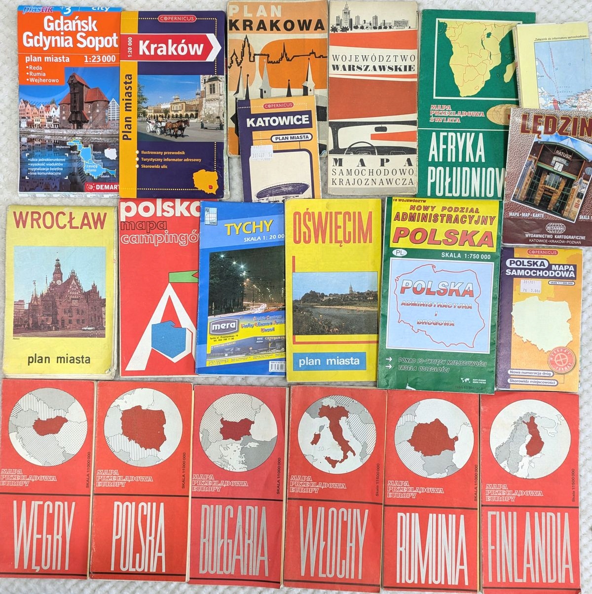 Zestaw stare mapy samochodowe plany miast x20