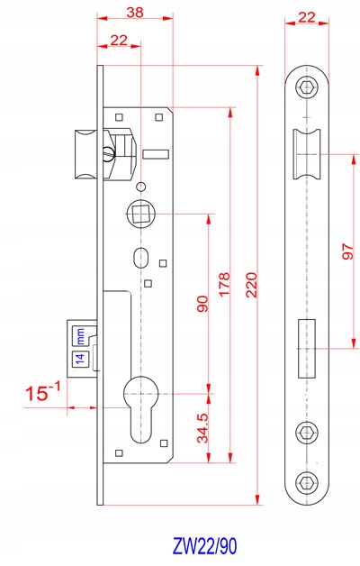 ZAMEK ZAPADKOWO ZASUWKOWY WPUSZCZANY W PROFIL FURTKI BRAMKI WĄSKI Marka Kut-Met