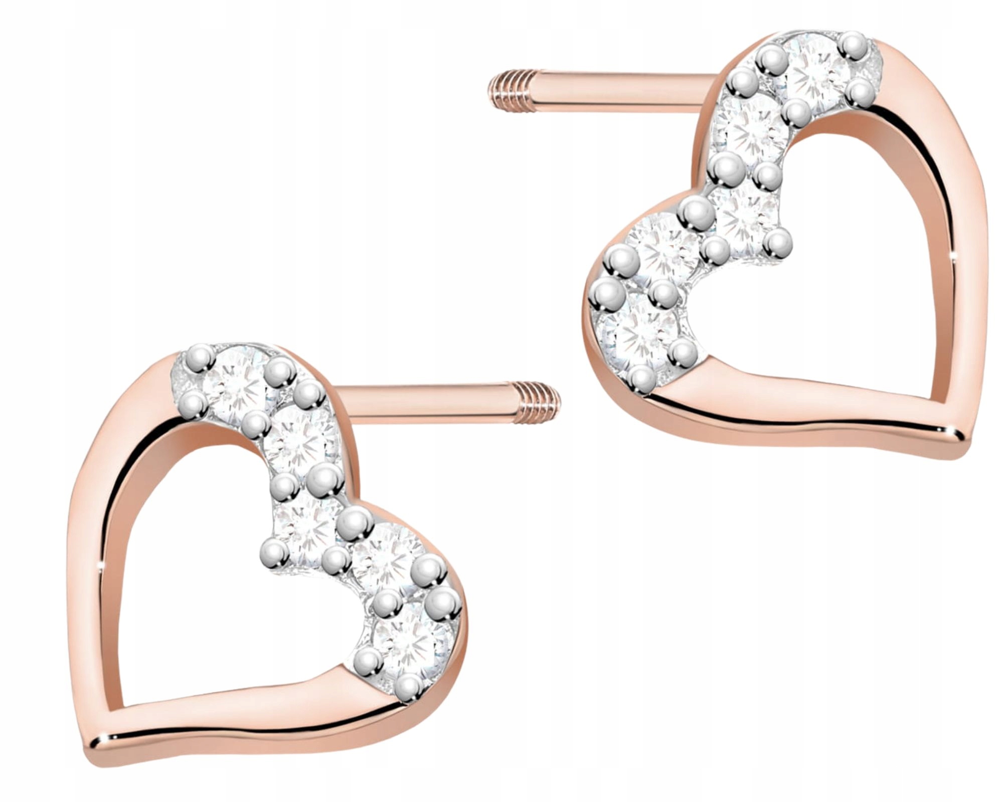 Růžové Zlato Náušnice Tvar Srdce Diamanty Šroubovací Tyčinky