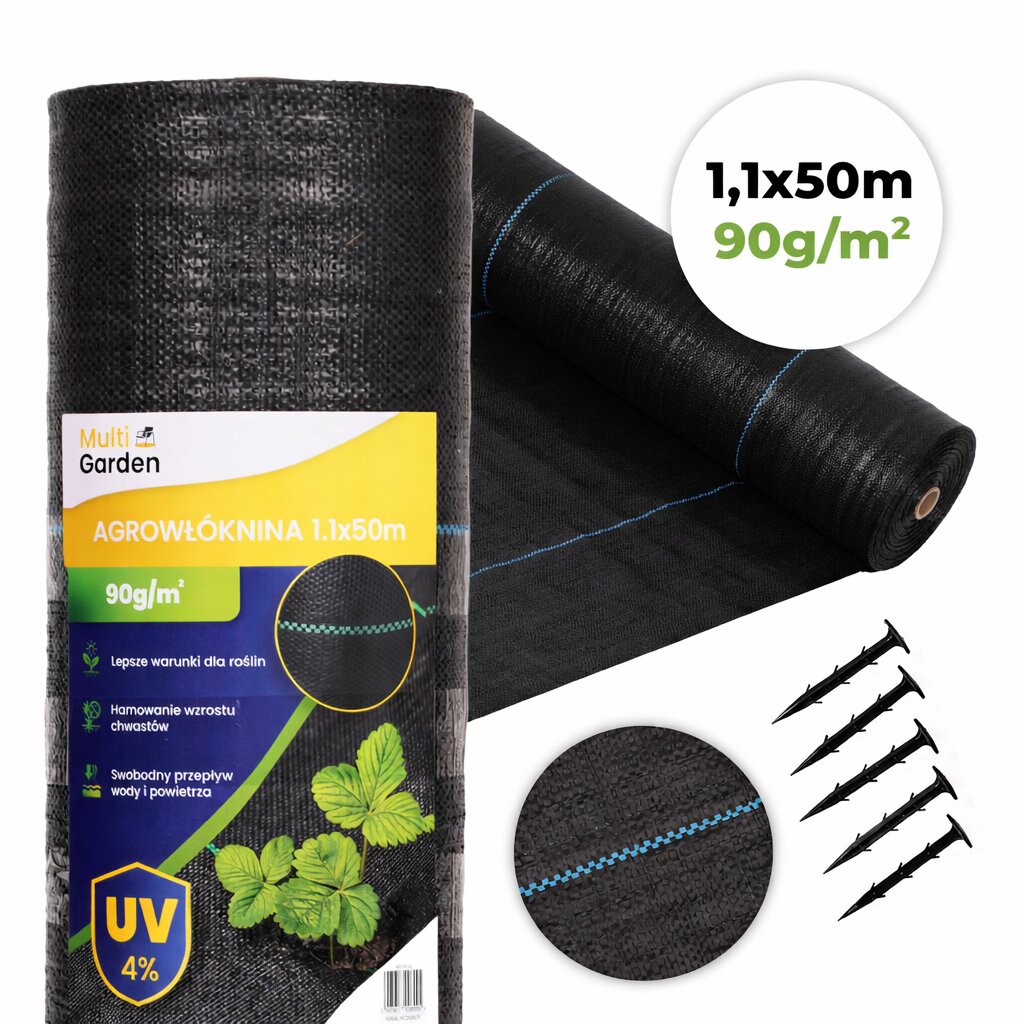Agrotextilie černá agrotextilie Uv 90g protiplevelová rohož 1,1x50m kolíky
