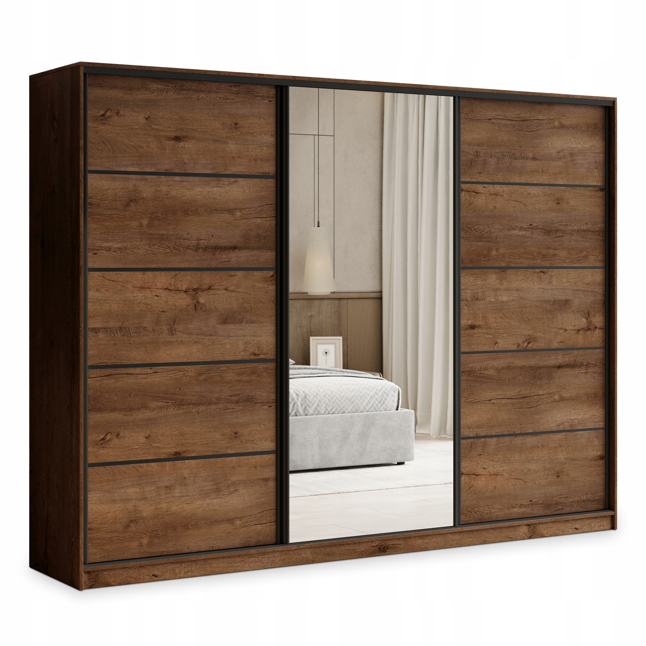 Skříň Pina 235 cm se zrcadlem Zásuvky třídveřový dub Lefkas