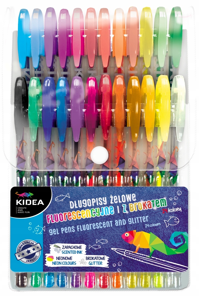 

Długopisy żelowe z brokatem i fluo 24 Kidea