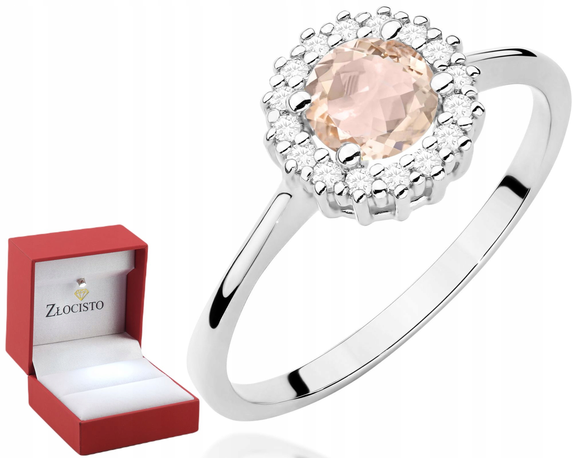 Bílé Zlato Prstýnek Morganit A Diamanty Gravírování Bonus 585 Dárek