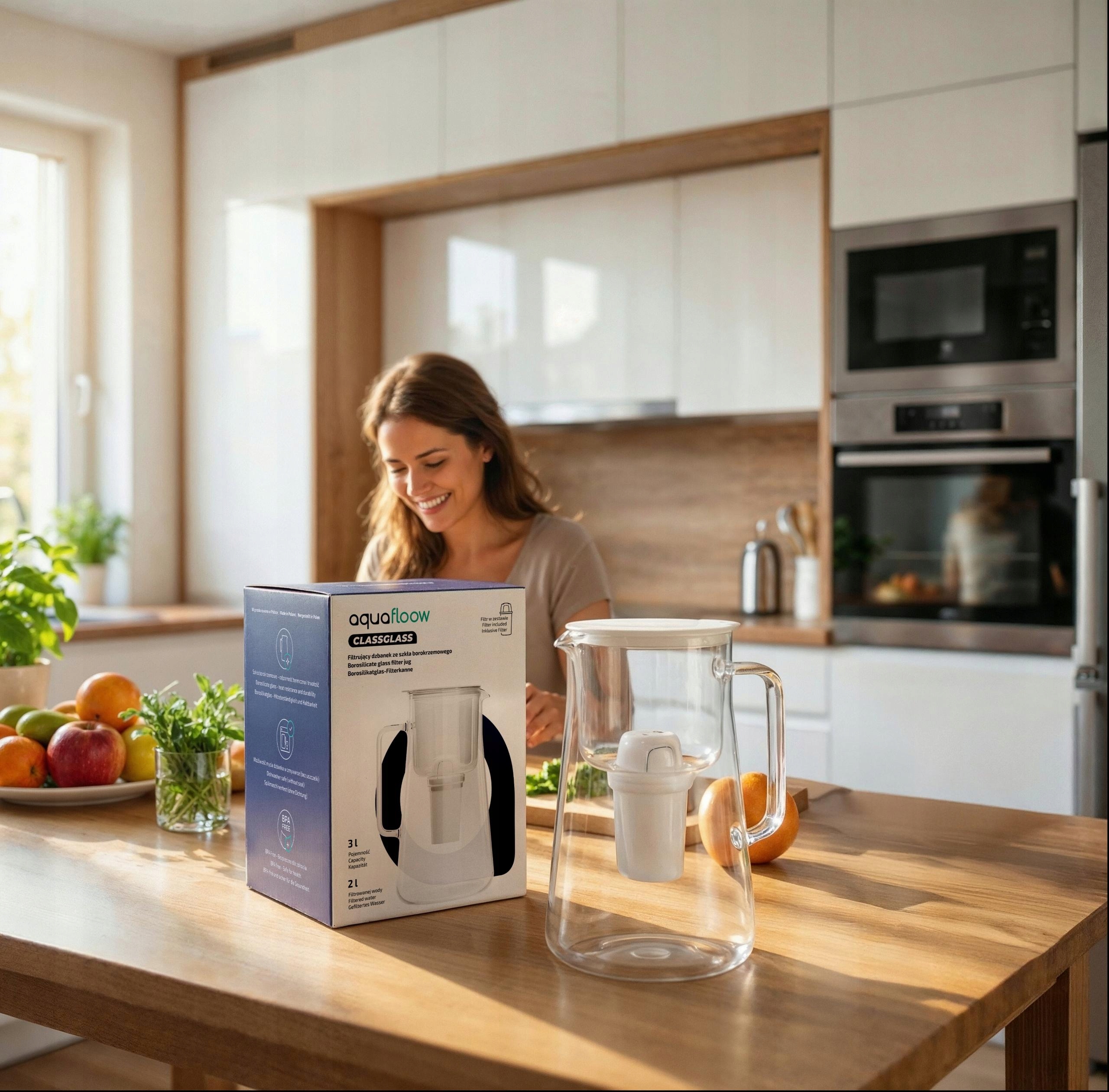 Üvegszűrő kancsó AquaFloow ClassGlass 3l + 10x vízszűrő Modell ClassGlass