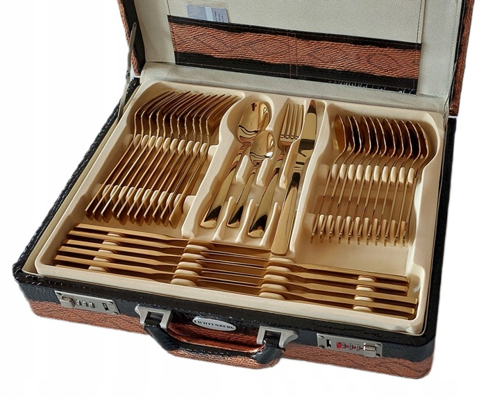 ELEGANCKIE PIĘKNE SZTUĆCE 72 EL. ZŁOTE CIĘŻKIE WALIZKA GERMANY LICHTENBERG Liczba elementów w zestawie 72