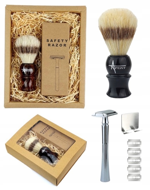 Holicí strojek na žiletky Štětec na holení Velké husté štětiny Sada