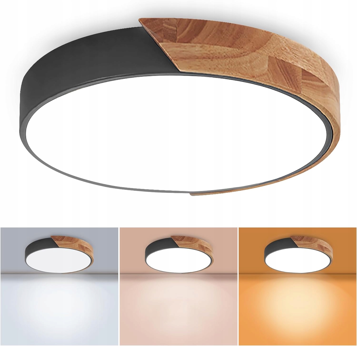 Lampa Sufitowa Plafon Led Okrągła Czarny Natynkowy Z Pilotem 36W