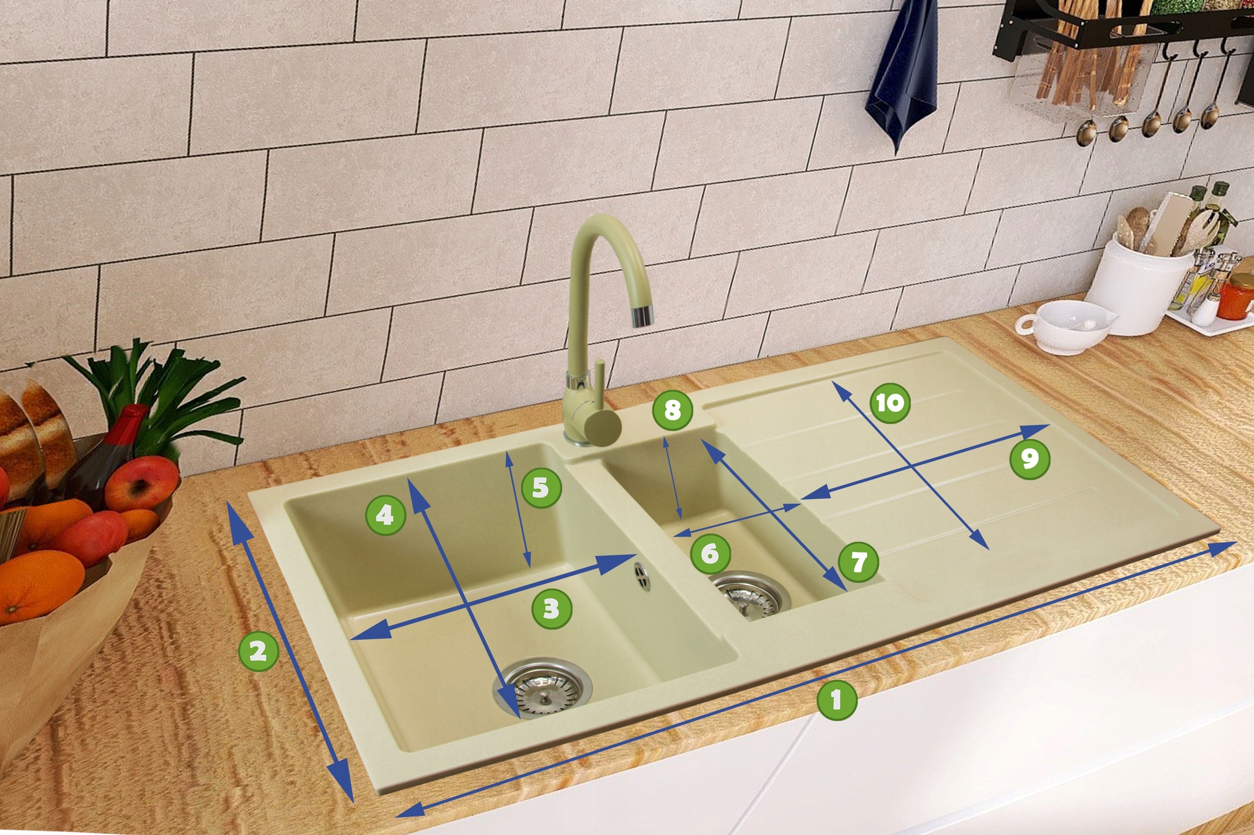 ZLEW ZLEWOZMYWAK GRANITOWY+BATERIA-ZESTAW ZŁOTY Marka Domowa-Strefa