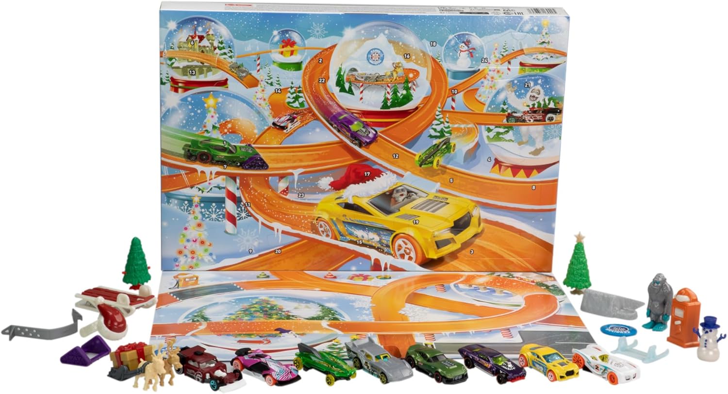 Адвент-календарь Hot Wheels, машинки, аксессуары и игровой мини-коврик — фото 3