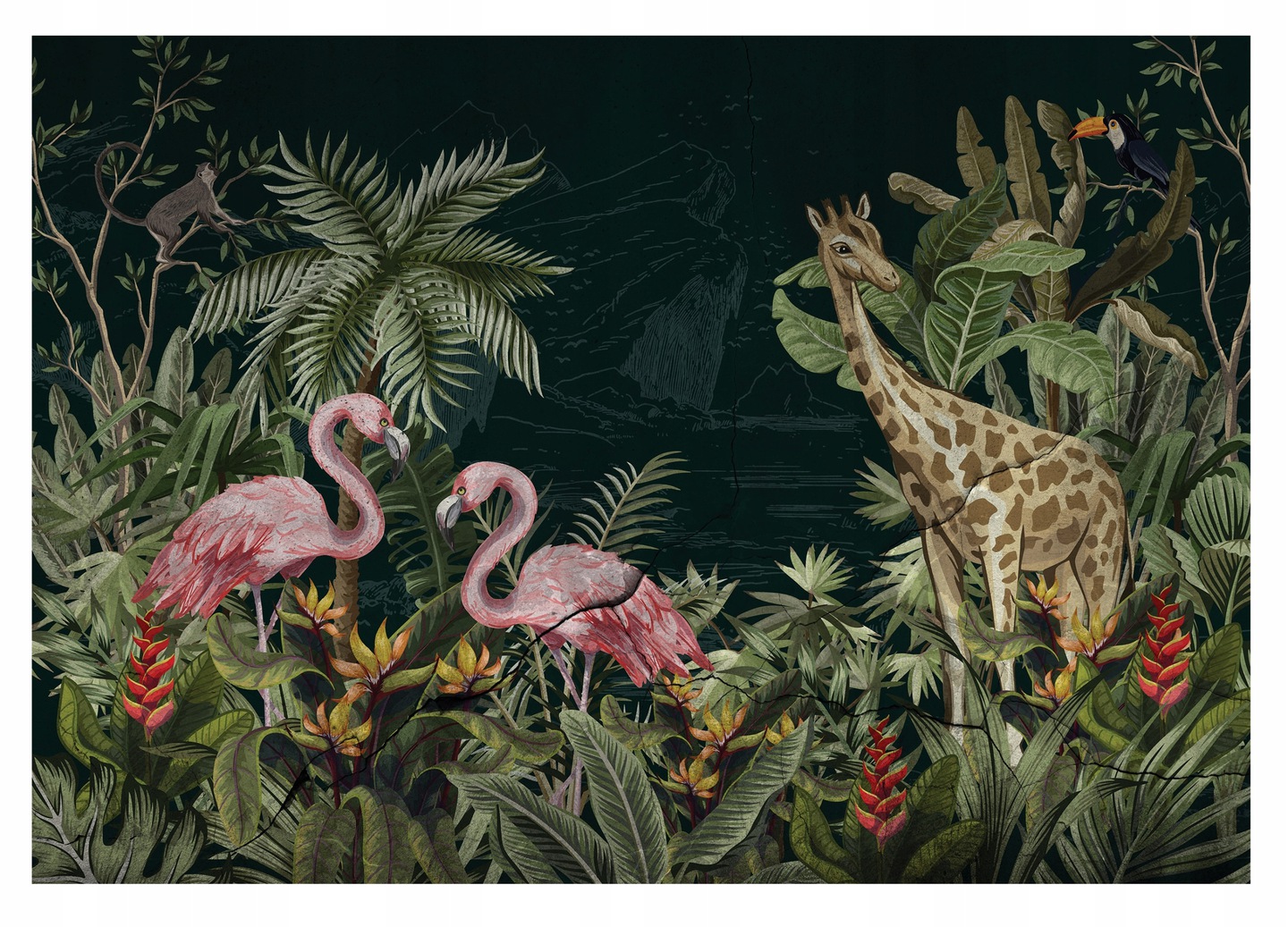 Fototapeta Džungľa Safari Flamingi Žirafa Listy Príroda Rastliny 368x254