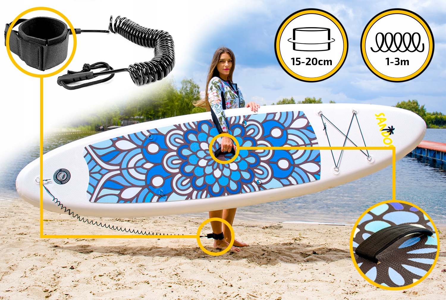 DMUCHANA DESKA SUP Z WIOSŁEM ZESTAW PADDLE BOARD Długość 305 cm