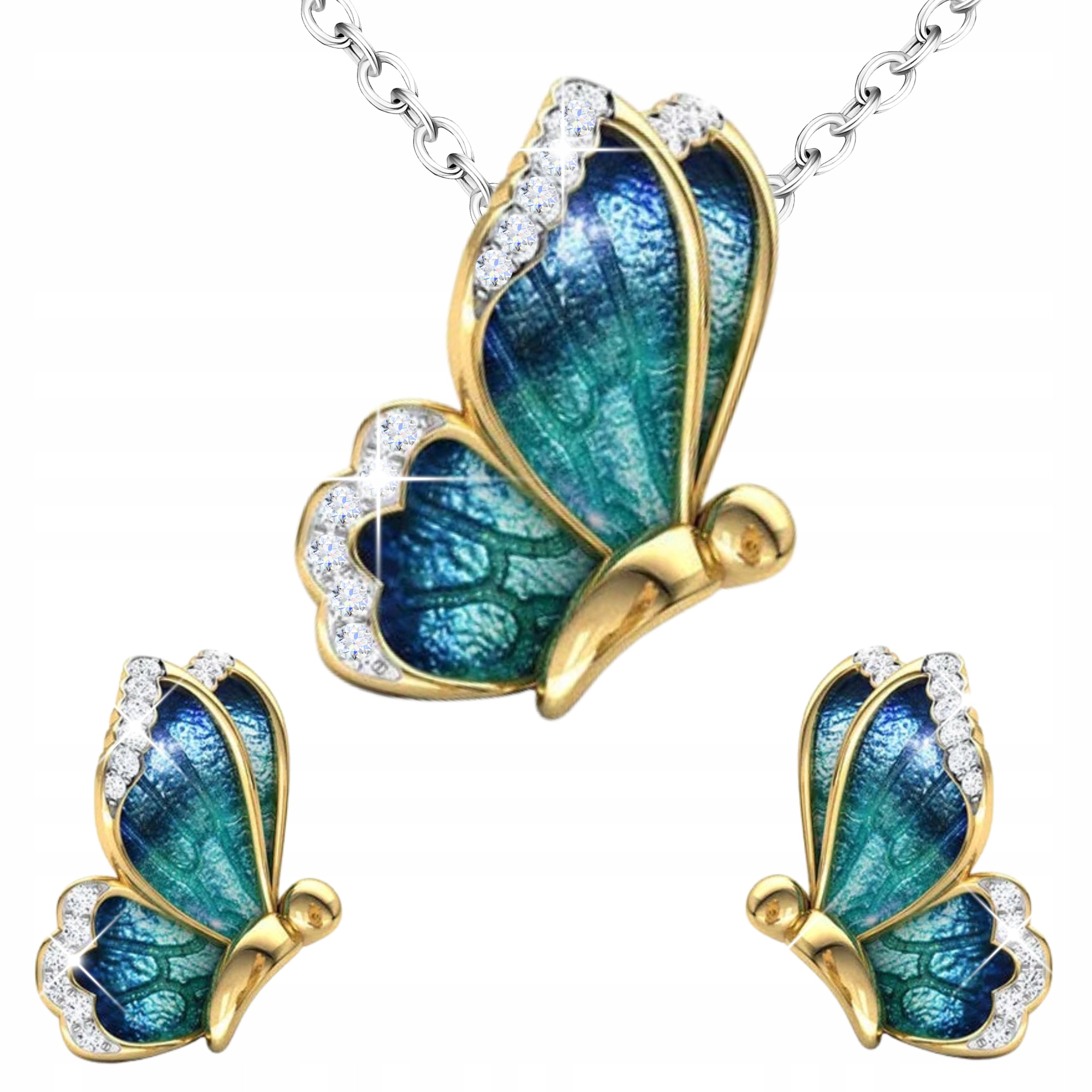 Sada Náhrdelník Motýl Náušnice Šroubky Dýka Motýli Stříbro 925 s motýly