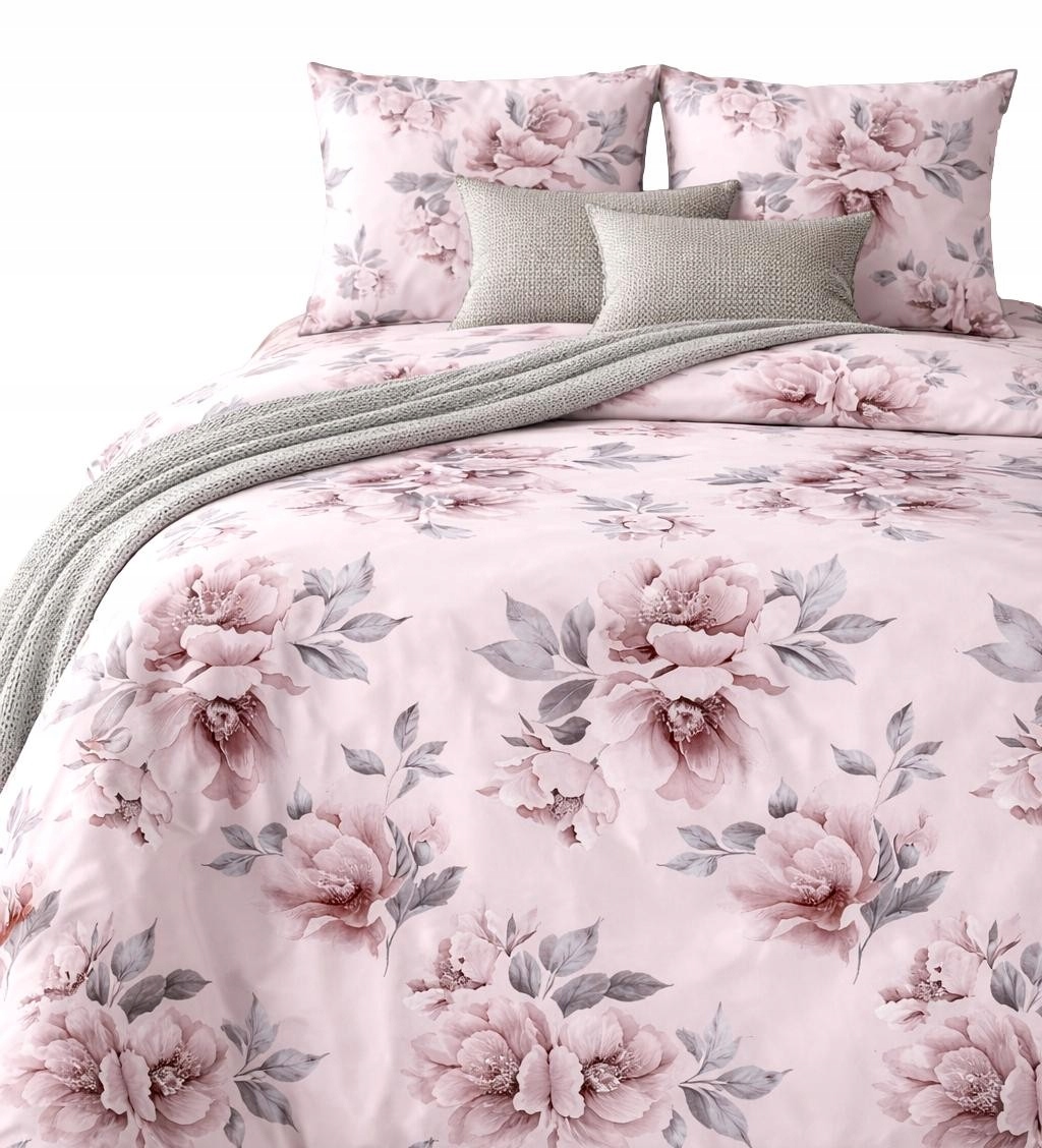 Pościel pudrowa różowa kwiaty 160x200 romantyczna Perkal idealny na Lato