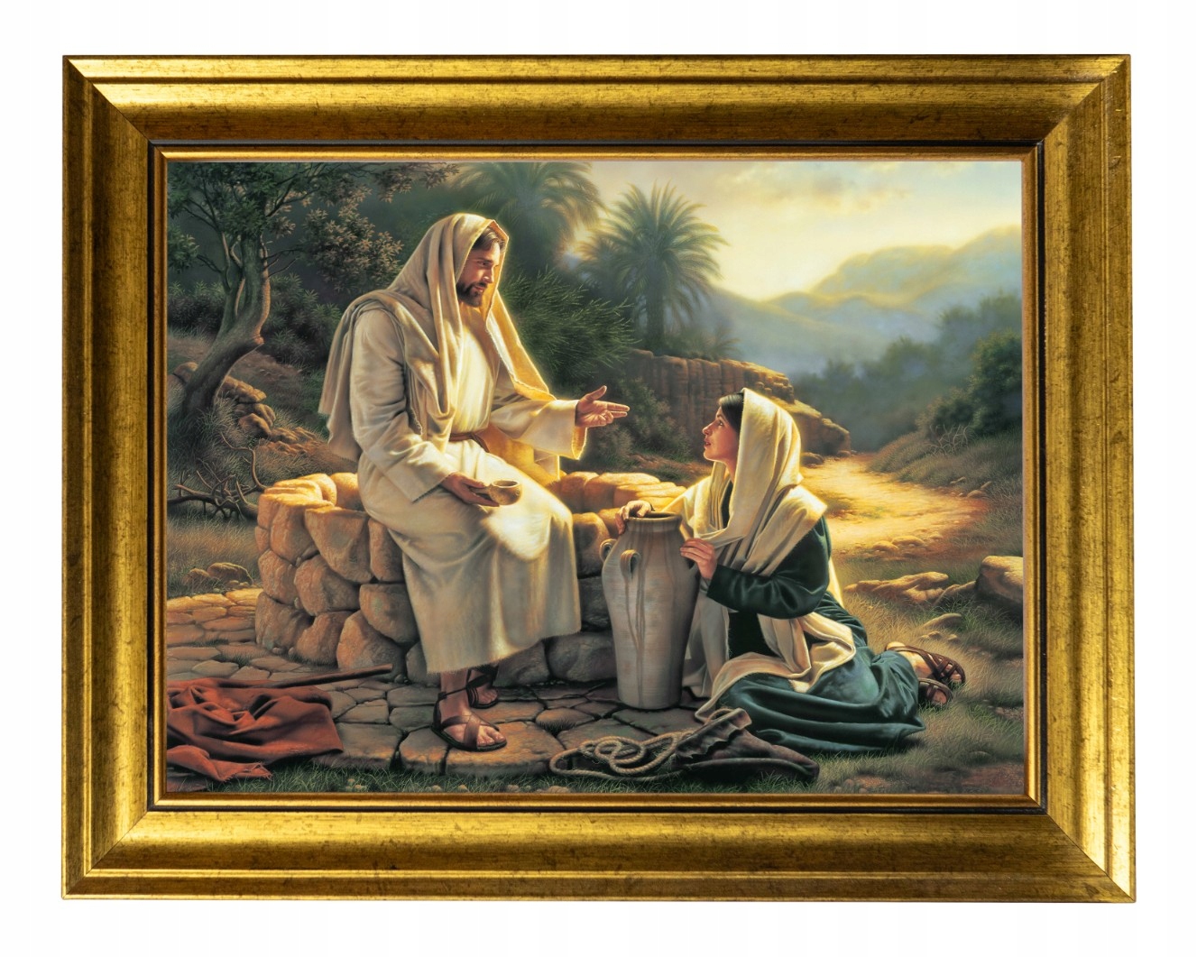 Jezus Przy Studni Obraz Sakralny W Złotej Zdobionej Ramie 30X40