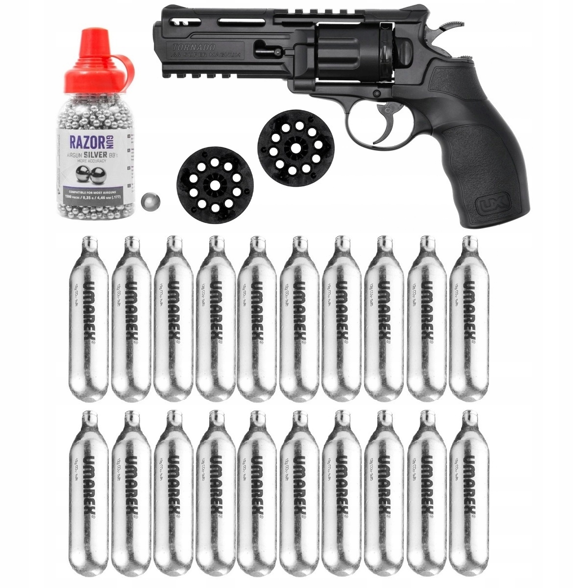 Rewolwer Wiatrówka Umarex Tornado 4,5 mm śrut 1500 Bb Silver 20szt. CO2