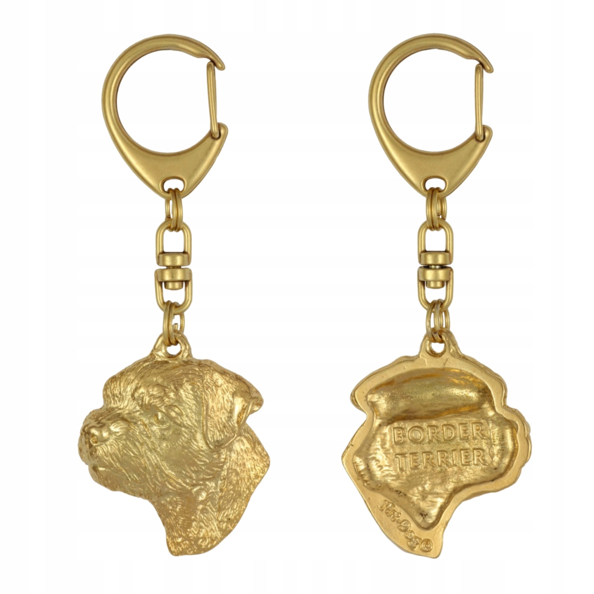 Border Terrier – pozlacený přívěsek na klíče na klíče se psem v dárkové krabičce
