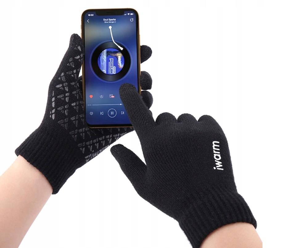RĘKAWICZKI OCIEPLANE ZIMOWE TELEFON DOTYKOWE CZARN Materiał dominujący syntetyk