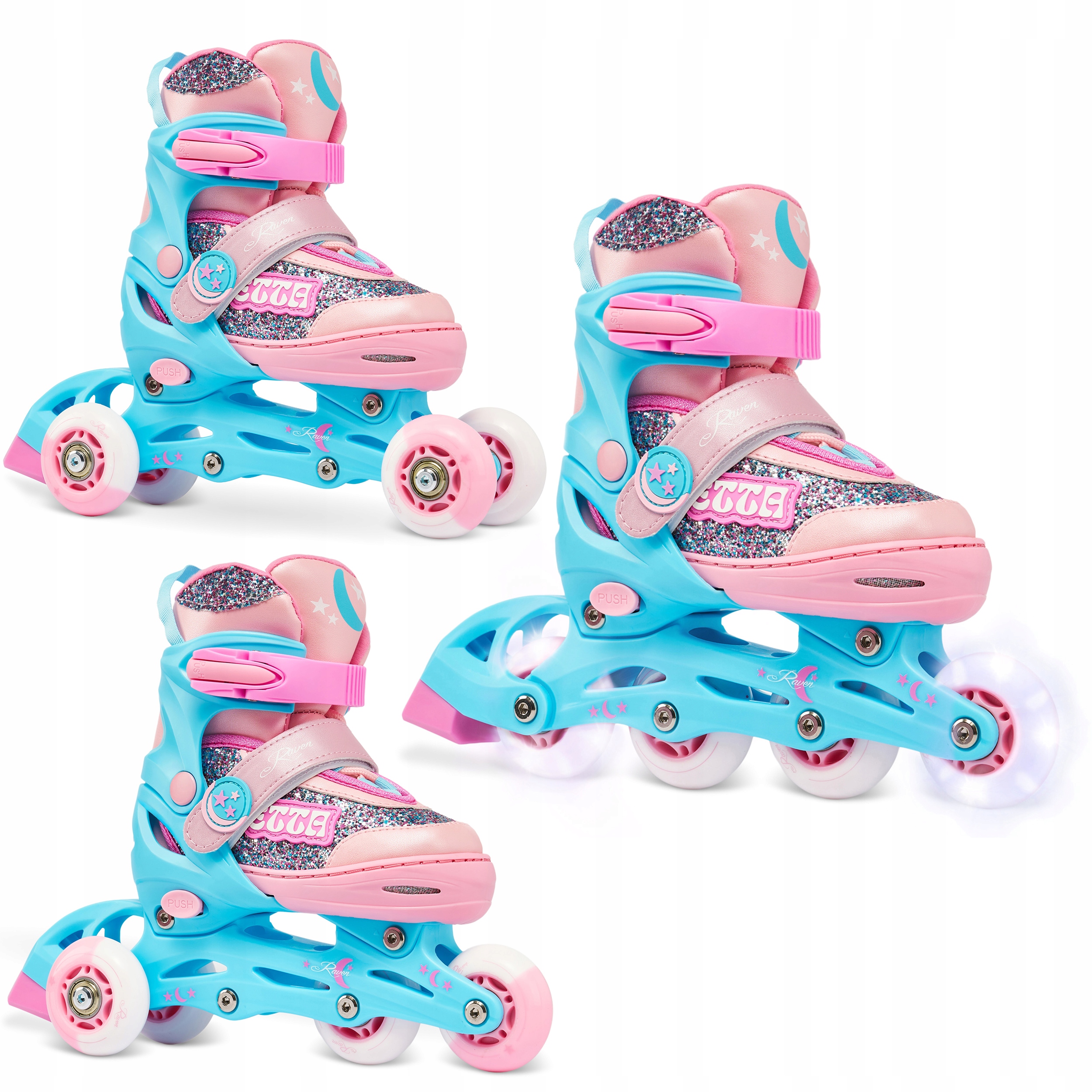 Rolki Wrotki 3w1 Regulowane Raven Etta Pink 30-33 Kółka Led