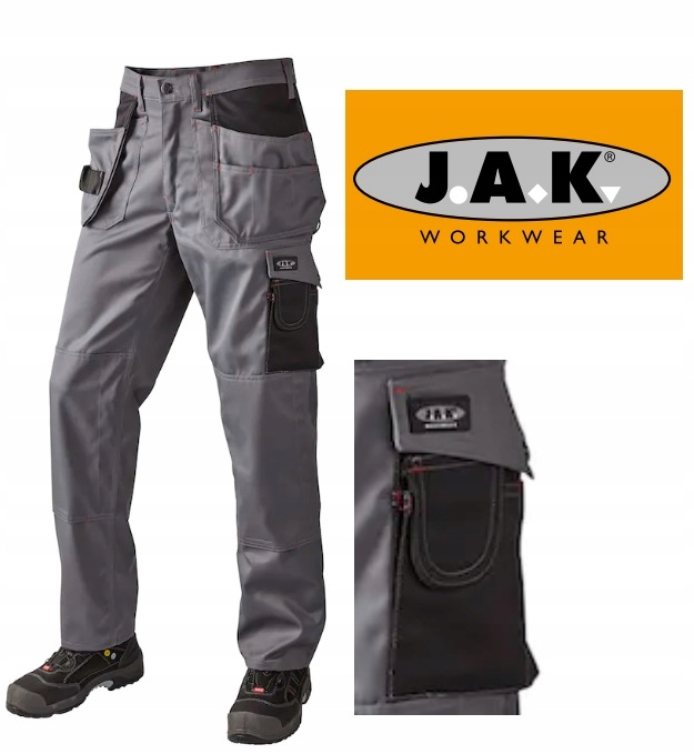 SPODNIE PASOWE MONTERSKIE J.A.K WORKWEAR 9204 (Kieszenie workowate, bhp, wytrzymałe) • Cena