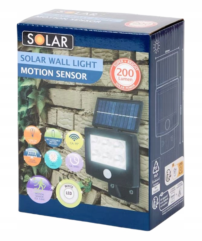 

Lampa solarna Led z czujnikiem ruchu Solar 200 lm