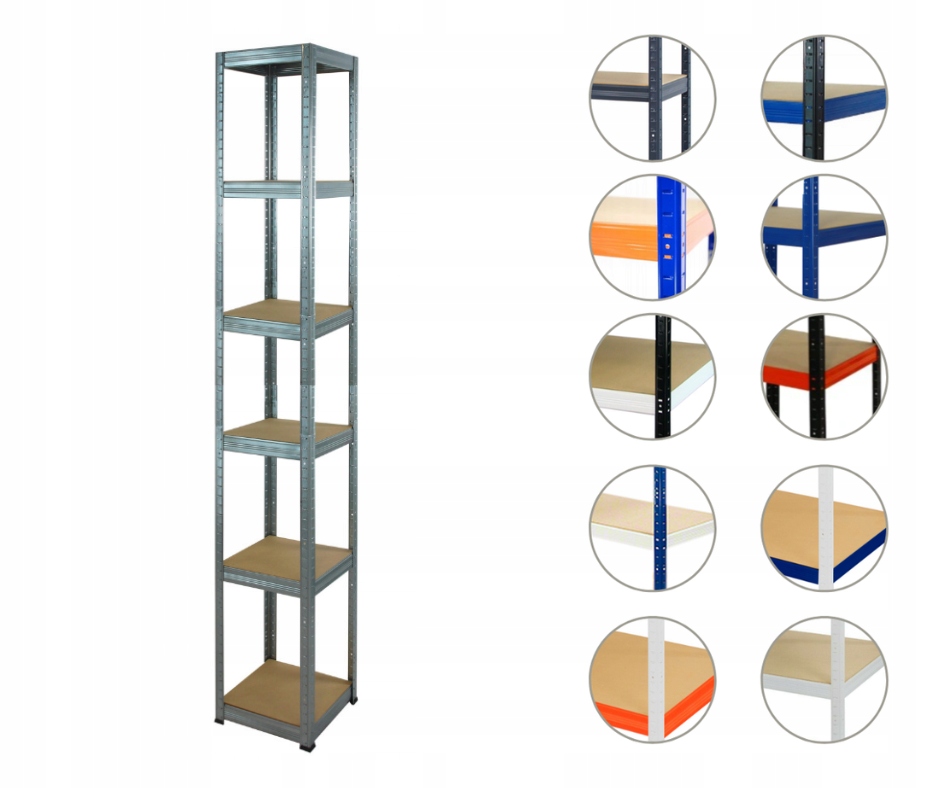 Pozinkovaný skladový regál pozink kovový garážový regál, Helios 196x035x35, 6 polic