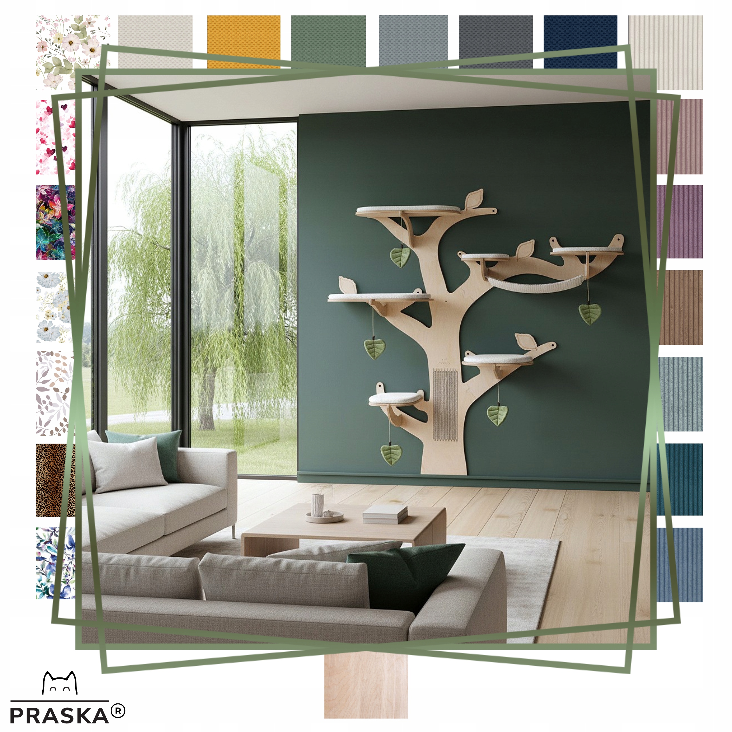 Praska Velké škrabadlo pro kočky na zeď Stromek Vrba 192x210 pravé Natural