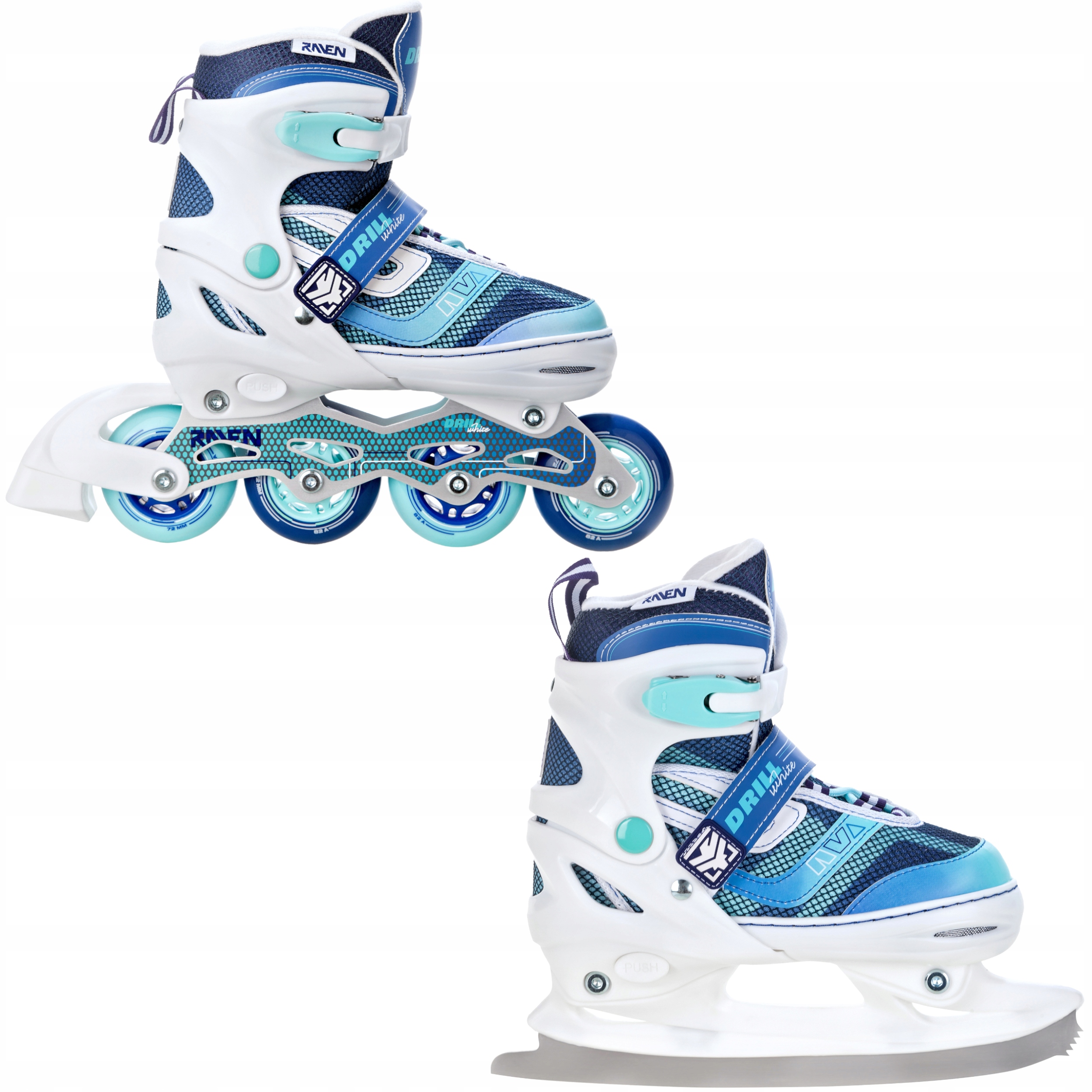 Rolki Łyżwy figurowe 2w1 Regulowane Raven Drill White/Mint 38-42