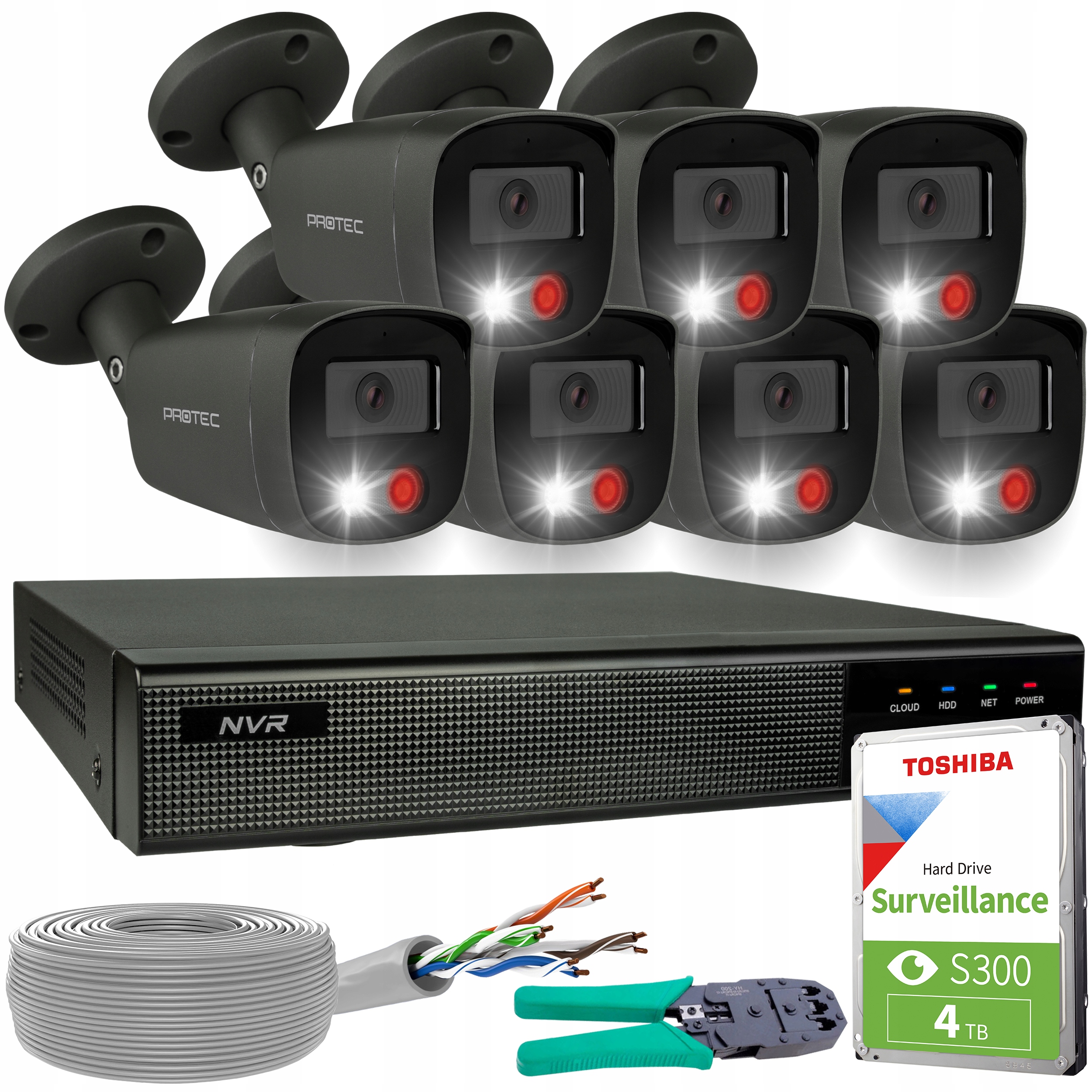 Sada pro monitorování 7 kamer 4K 8Mpx grafitová Ip PoE detekce Hdd 4TB