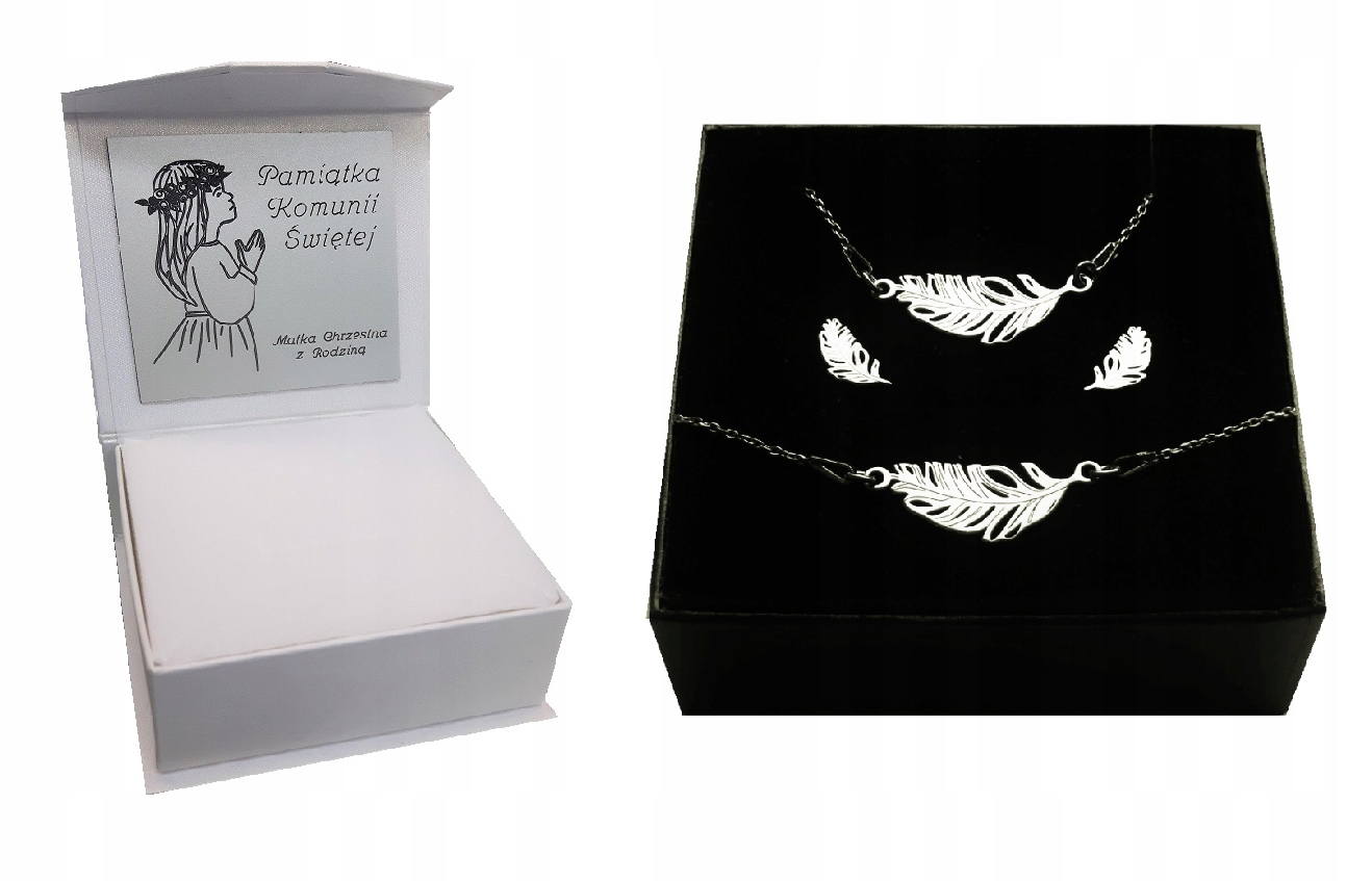 

Komplet srebrny 925 Piórka elegance komunia Grawer