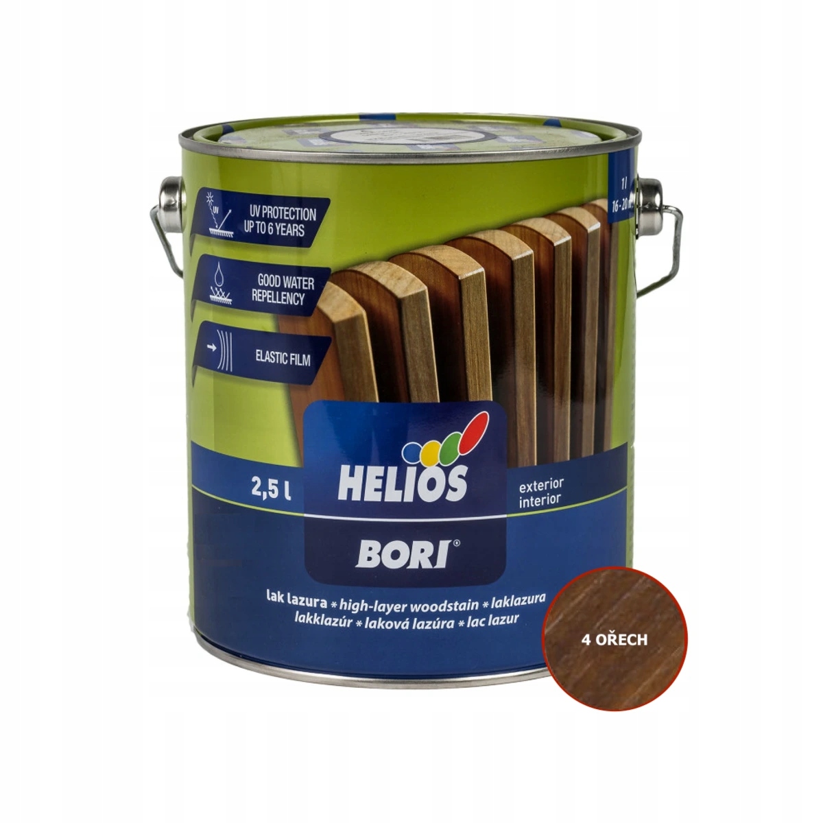 Helios Bori Laková Lazúra Farba: 4 Orech, Objem: 2,5l