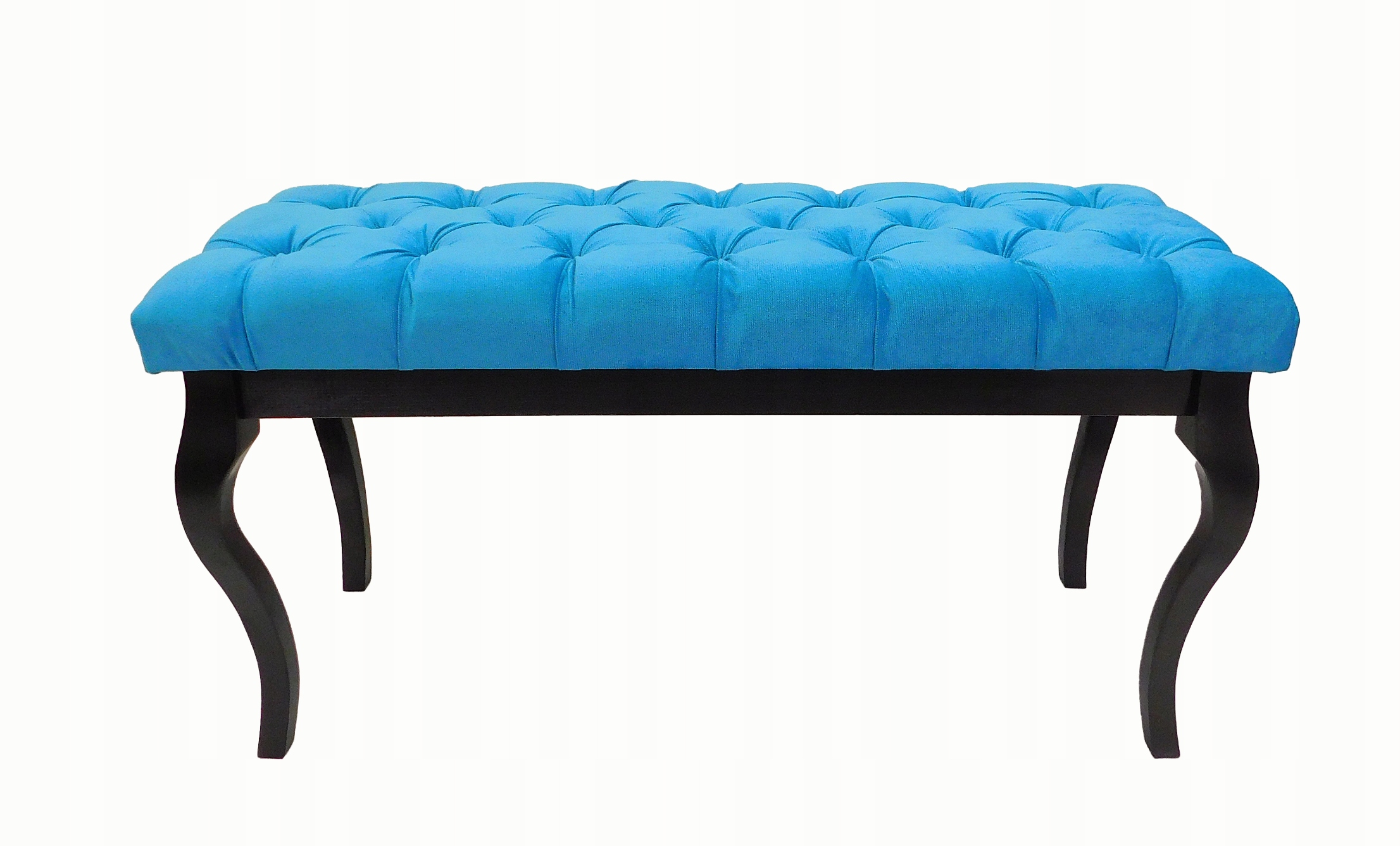 Čalúnená prešívaná lavička 105 cm buk lakovaná čiernou farbou, farba tyrkysová