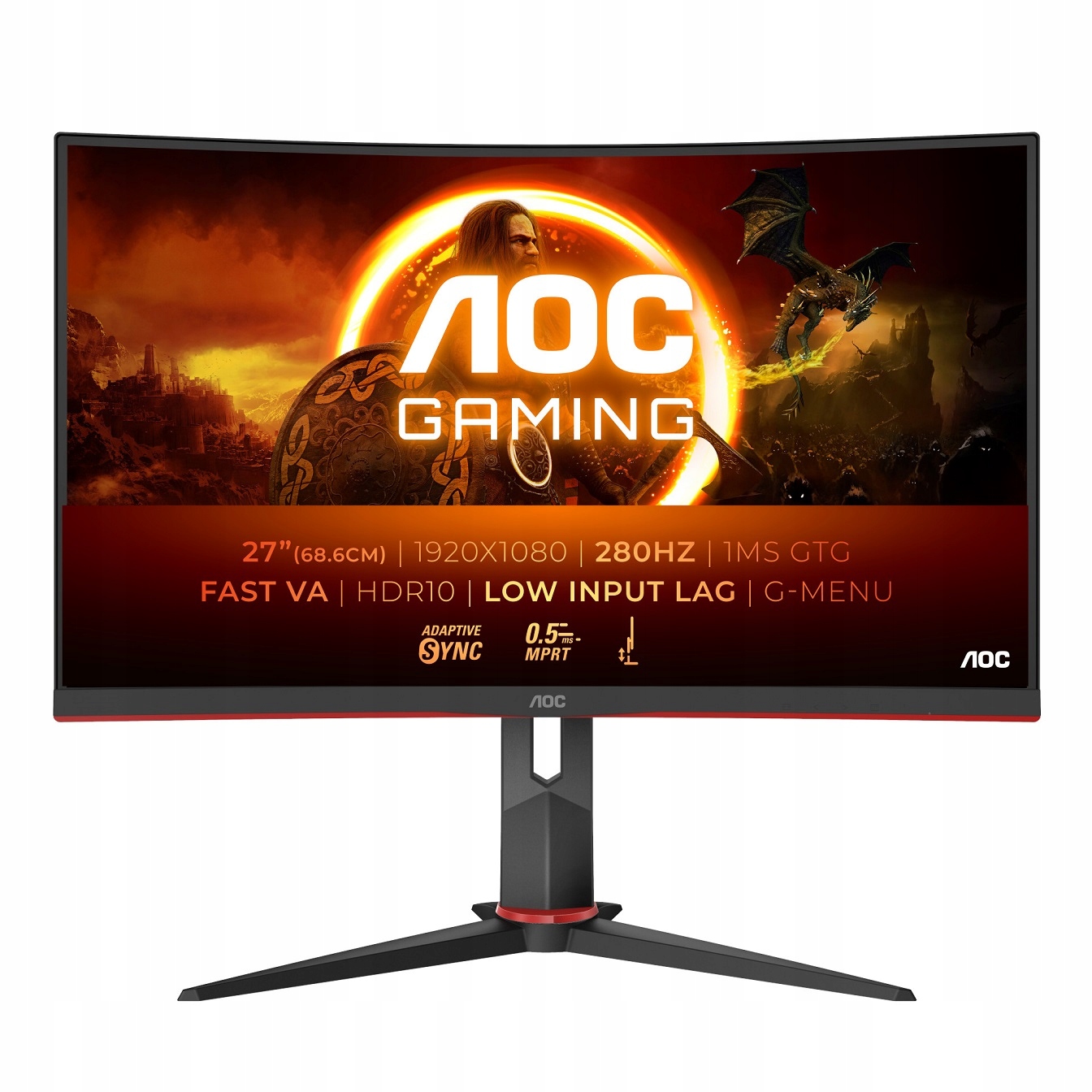Aoc Gaming/ C27G2Z3/ Bk/ 27"/ Va/ Fhd/ 280Hz/ 0, 5ms/ Blck-Red/ 3R…