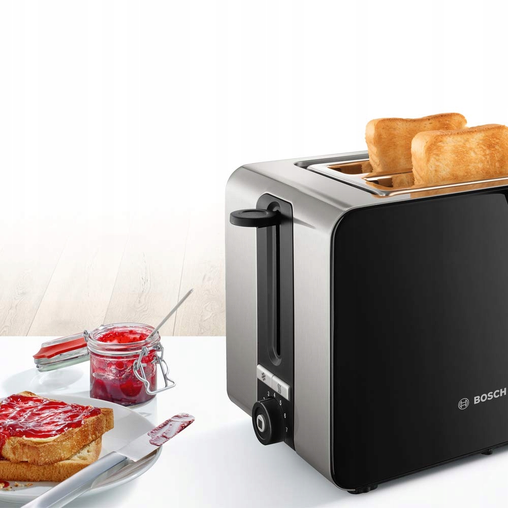 BOSCH Toster Kompaktowy ComfortLine 1050W Stalowy Czarny 2 Kromki — miniatura 4