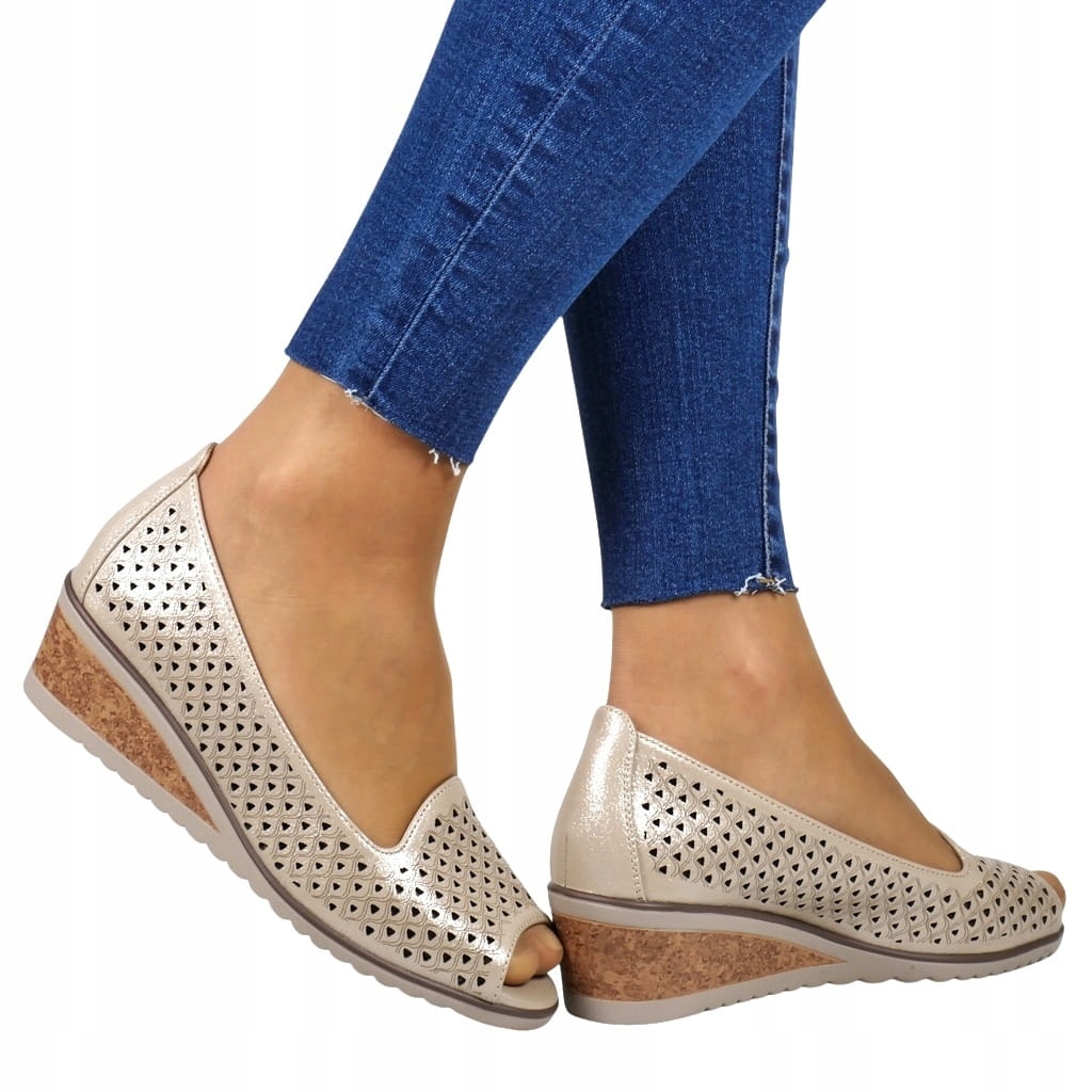 Dámské Pohodlné Polobotky Na Klínku, Zlaté, Stabilní, Lehké