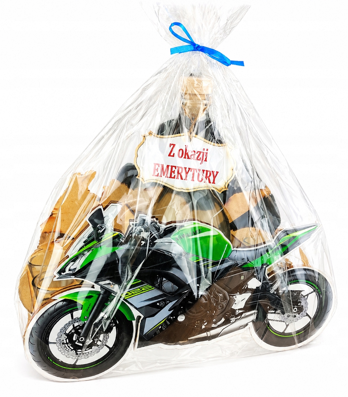 Dárek k příležitosti odchodu do důchodu pro důchodce Motocykl s karafou a skleničkami