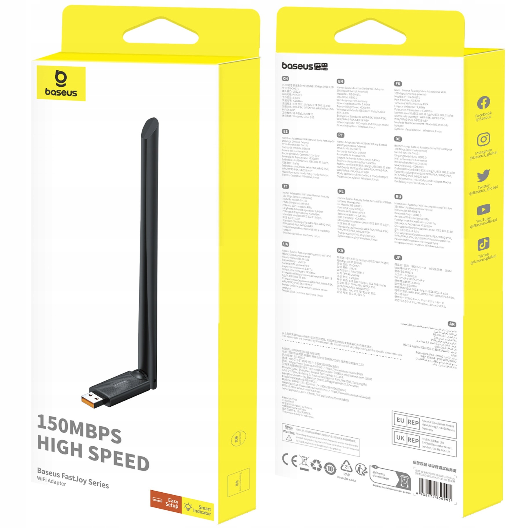 BASEUS ADAPTER KARTA SIECIOWA WIFI USB DO LAPTOPA ZEWNĘTRZNA 2.4GHz 150Mbps Producent Baseus
