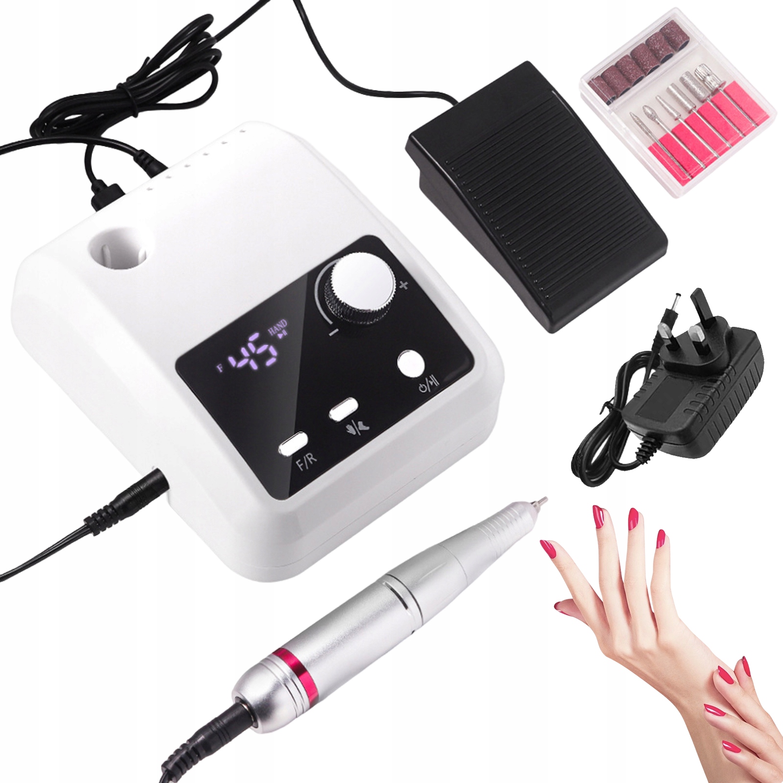 Bruska Na Nehty Manikúra Pedikúra Profesionální 45000 Km, Sada Bílá