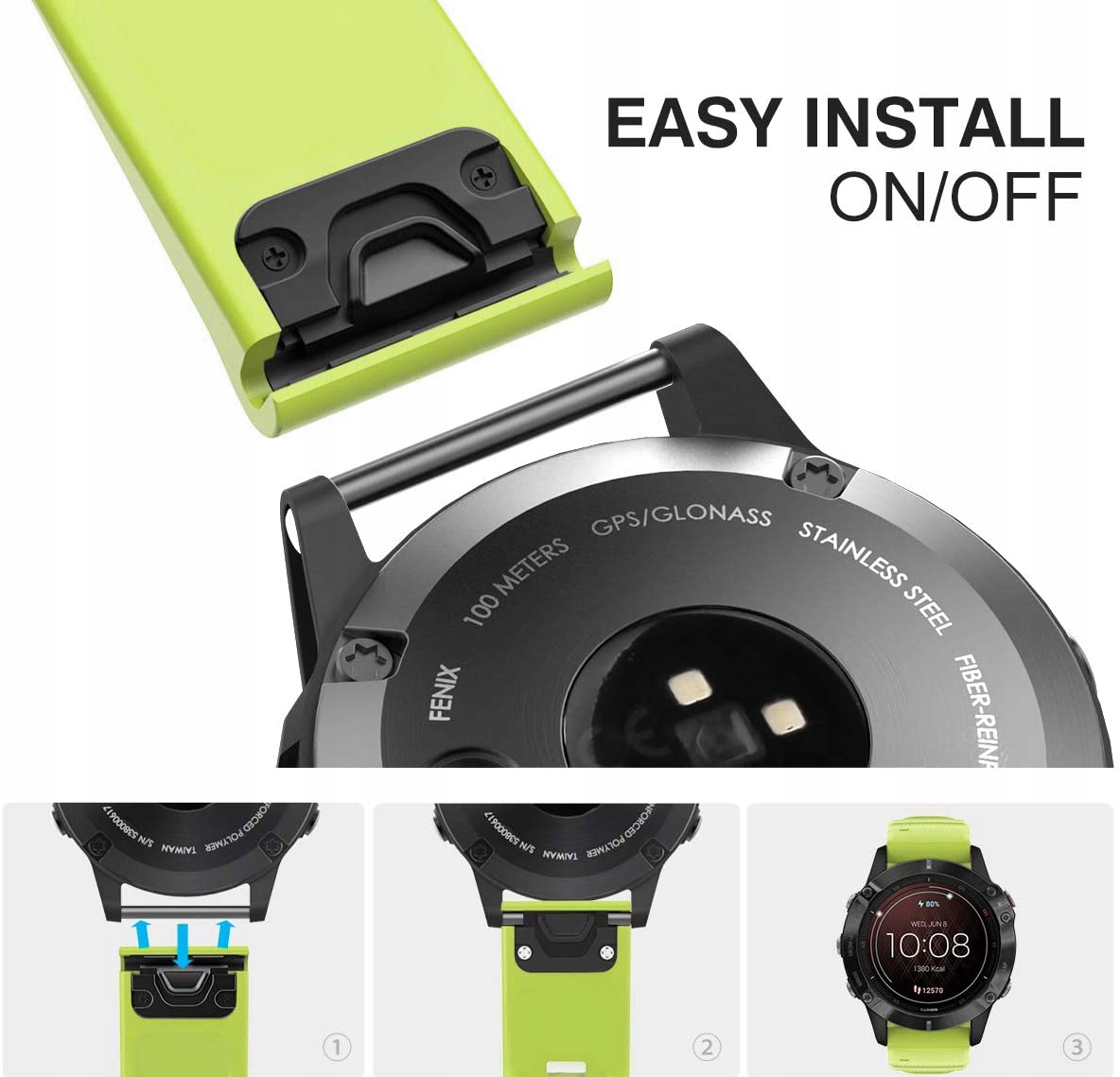 LIMONKOWY Pasek Garmin FENIX 6 Sapphire QuickFit Model Fenix 6 PRO