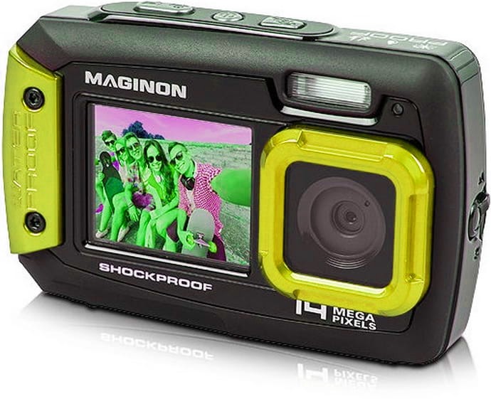 Aparat Cyfrowy Hd 14MPX Wodoodporny Selfie 2X LCD Microsd Paluszki Lampa