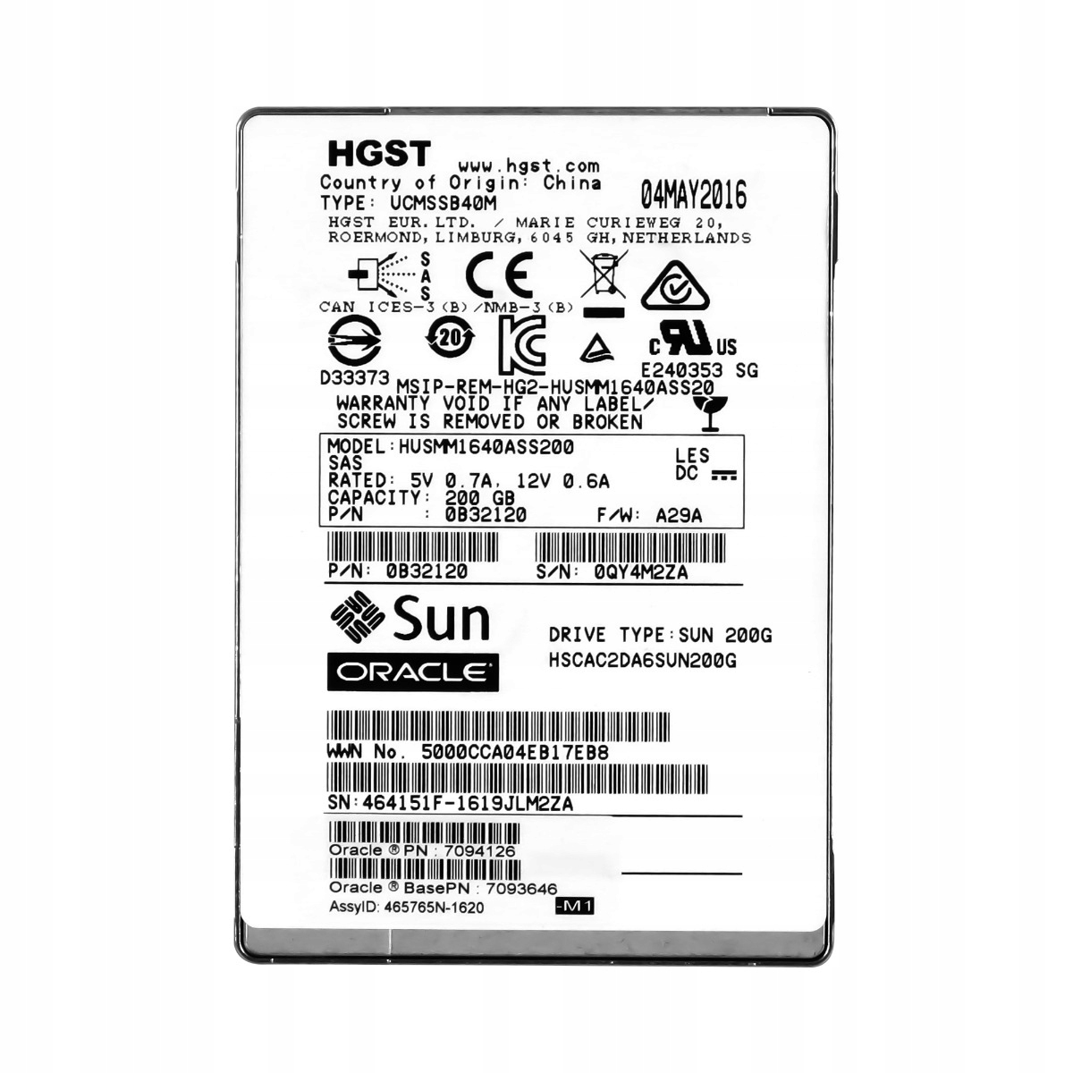 Sun 7094126 200GB MLC SAS-3 2.5'' HSCAC2DA6SUN200G
