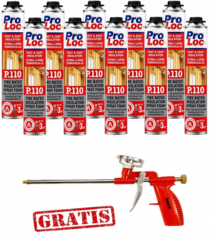 x10 Pur stříkací pěna ProLoc Tepelná izolace 850 ml 930 g do 30 m2