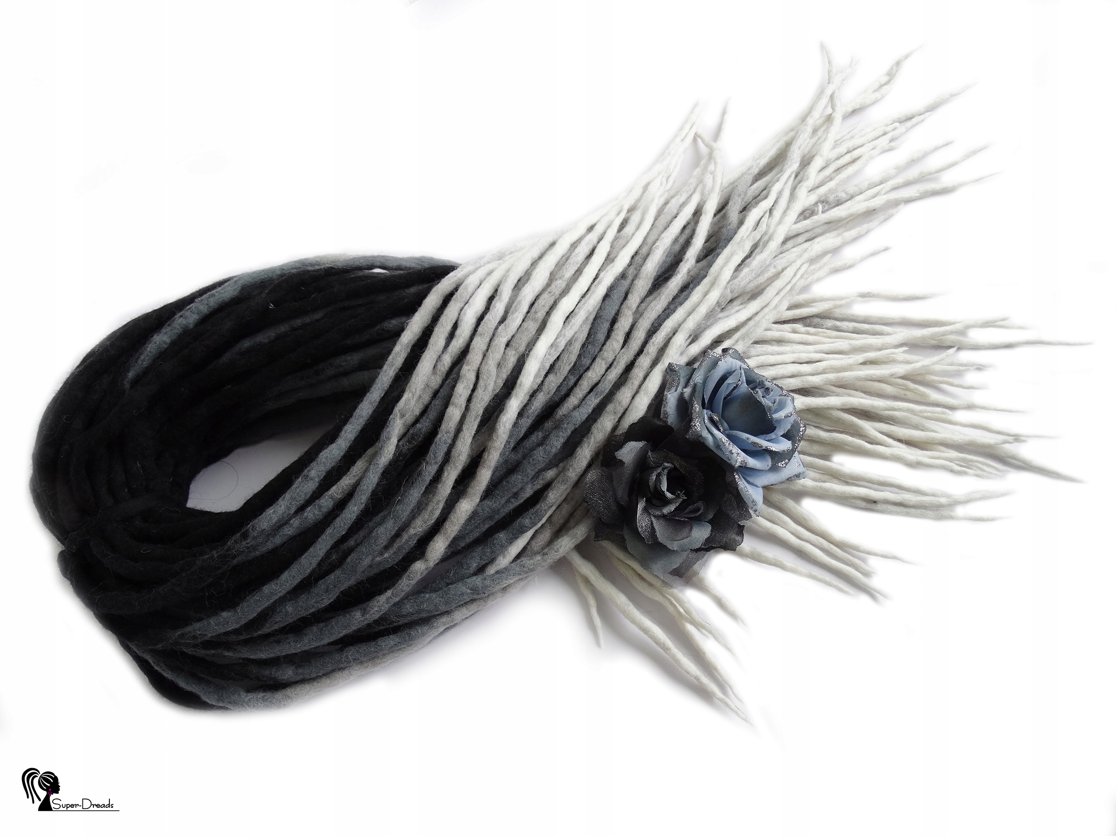 Dredloky Dredy vlněné, černé šedé a bílé, Sněhové Hory, 5 ks