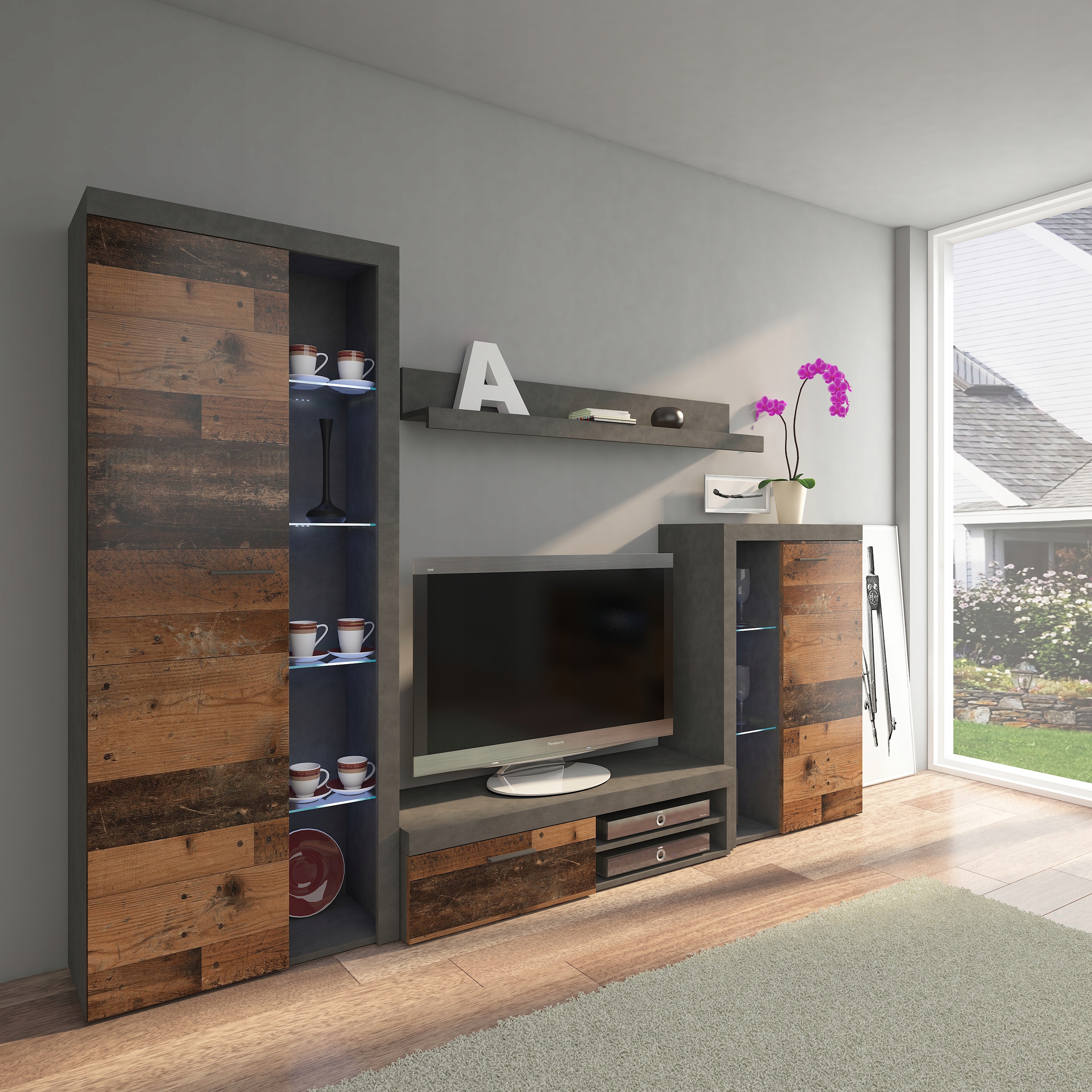 Nábytková Stěna Ritmo Šedá/Hnědá Elegantní sada nábytku do obývacího pokoje