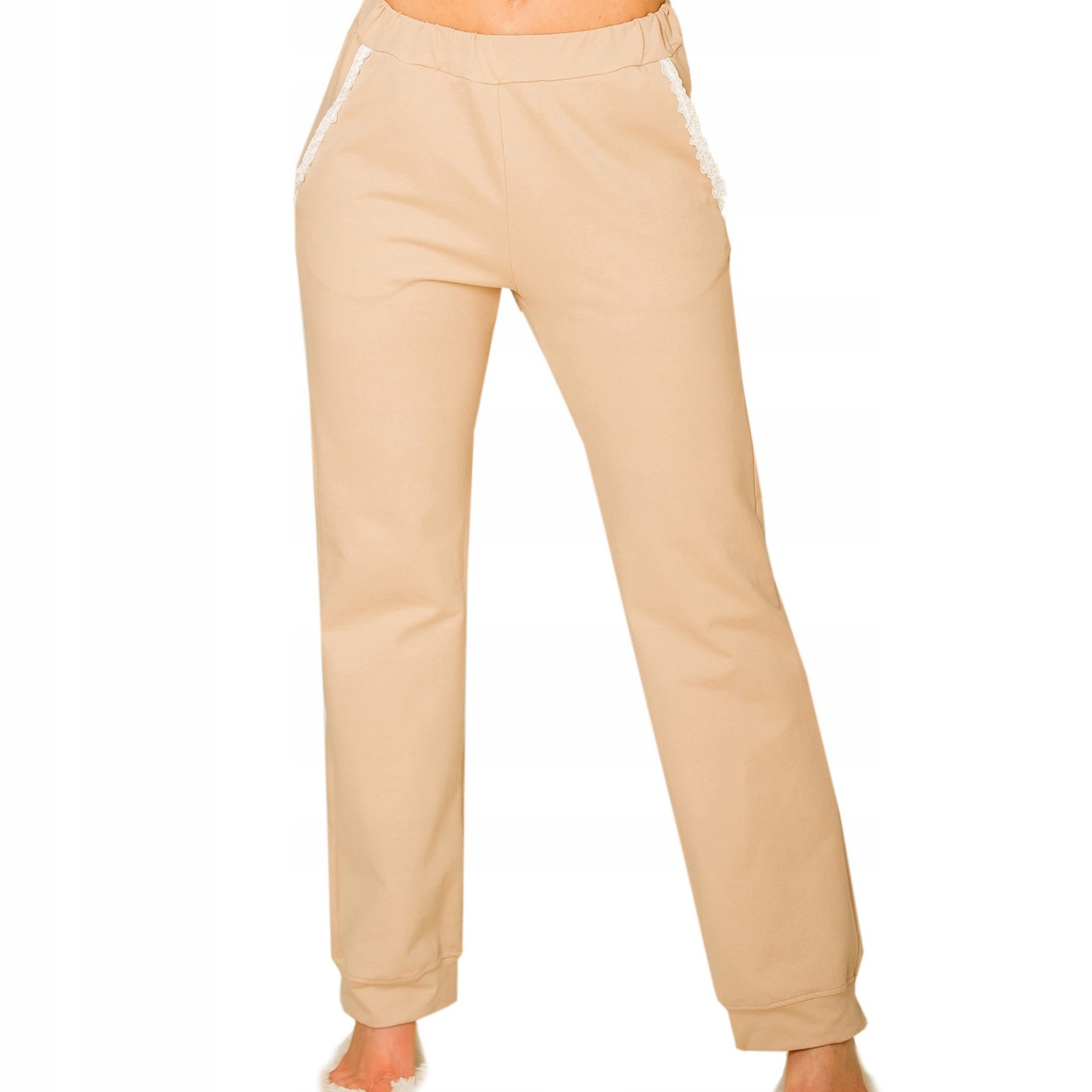 Dámské Kalhoty Antao XXL 2XL Béžové Dresové Teplákovka z bavlny Kapsa Bavlna