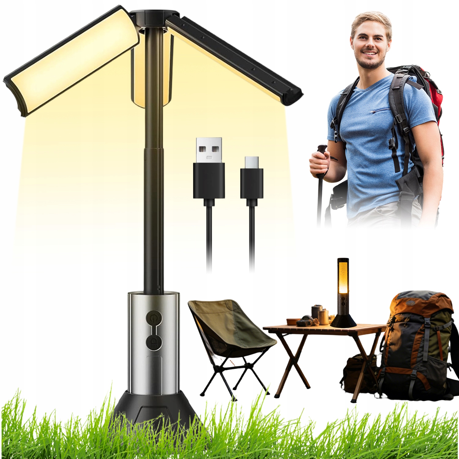 Lampa Kempingowa Ze Stojakiem Teleskopowym 54 Led Do Wędkowania