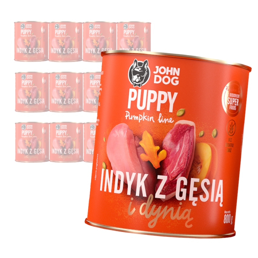 Levně John Dog Štěňata Vlhké Krmivo pro štěňata Krůta a husy 12x800g