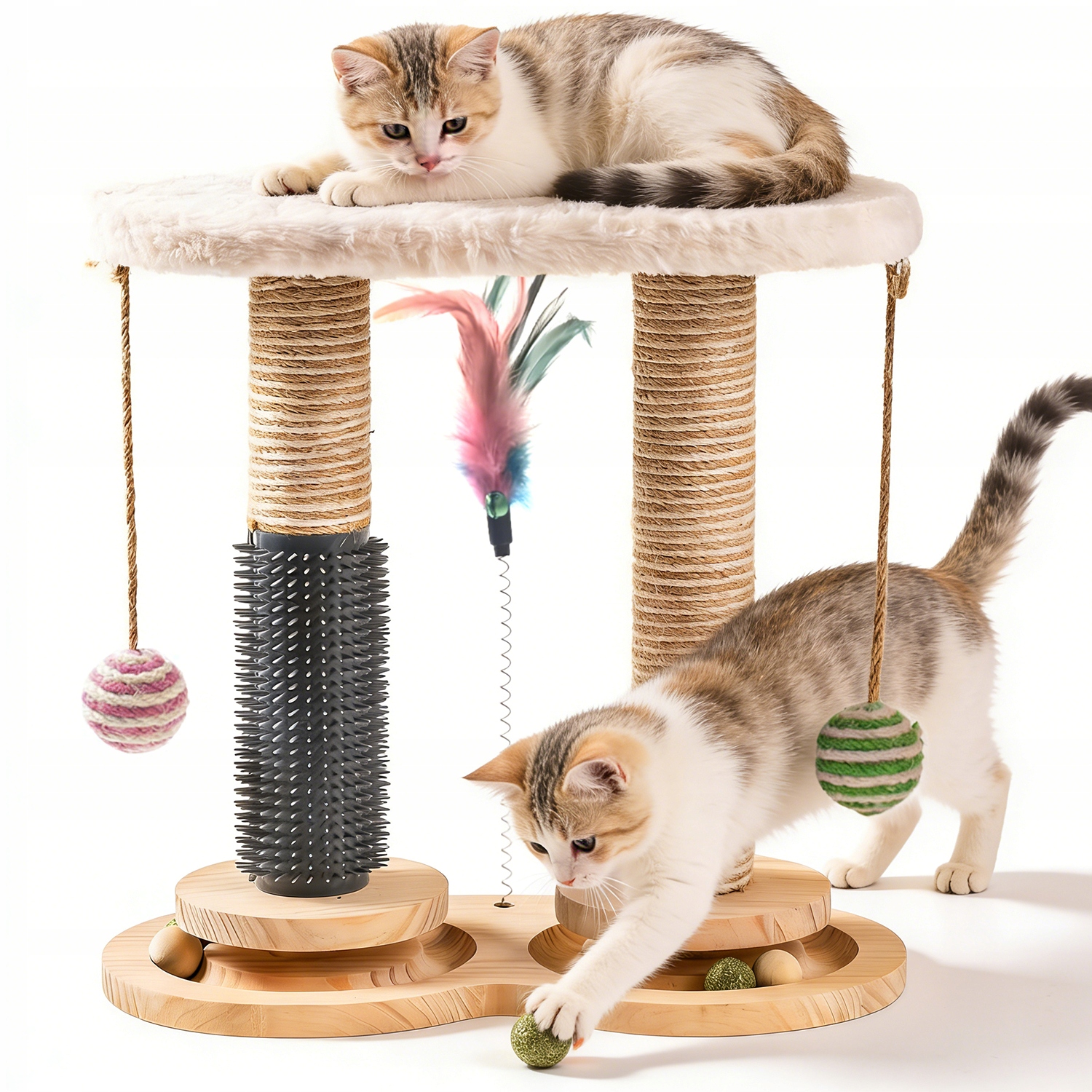 Levně Interaktivní Hračka Pro Kočky 2 Úrovně Škrabadla A Dvě Sisalové Koule