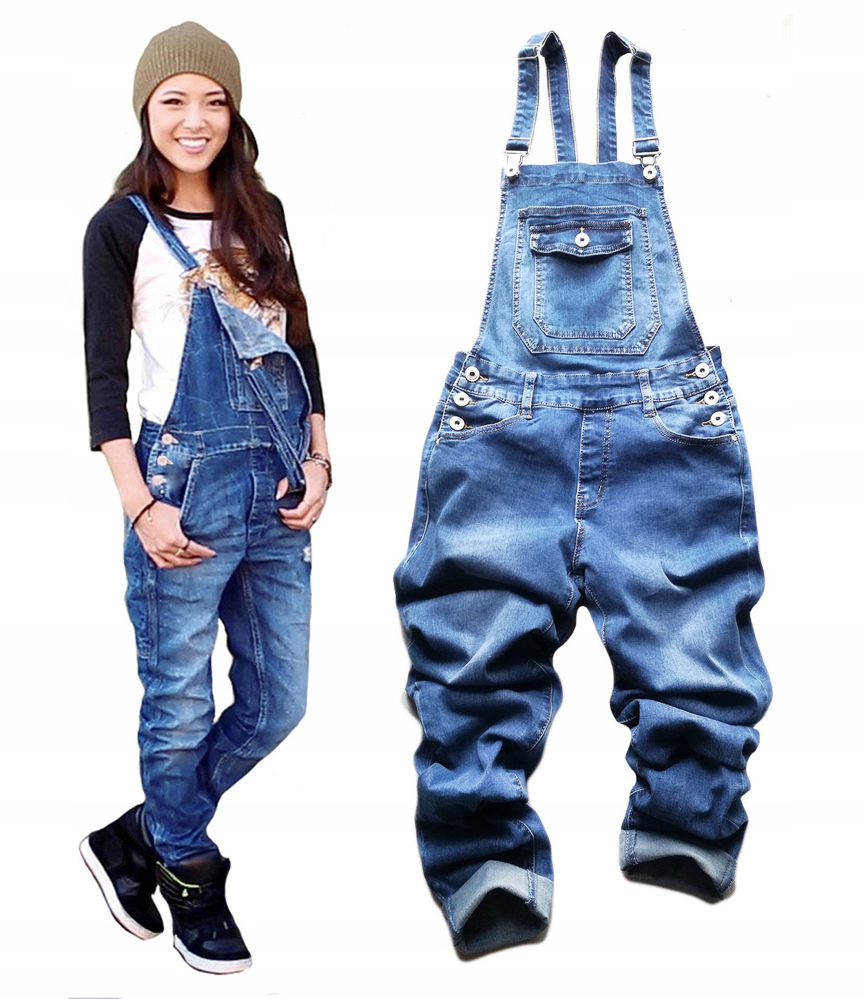 

Damskie Ogrodniczki Spodnie Boyfriend Jeansowe